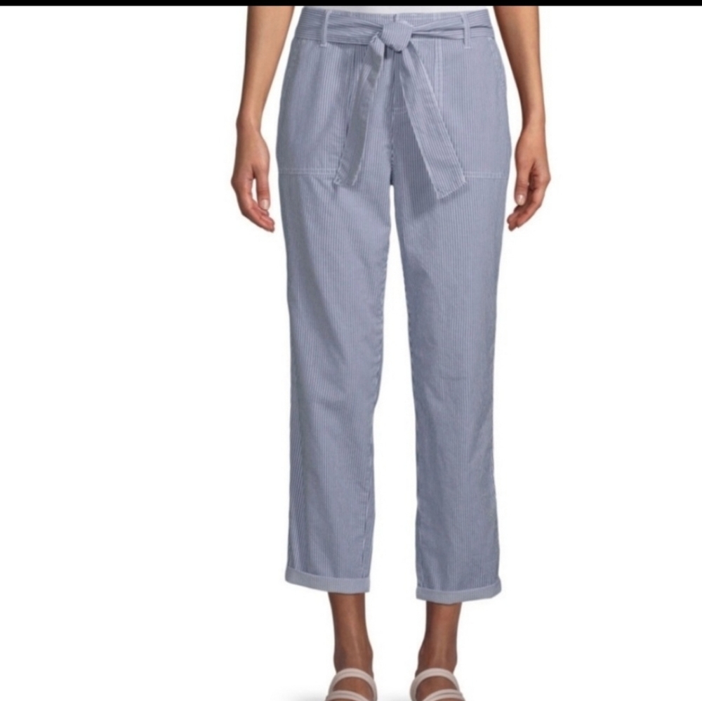 Liz Claiborne Classic Blue White Striped  Belted High Rise Crop Pants 20W